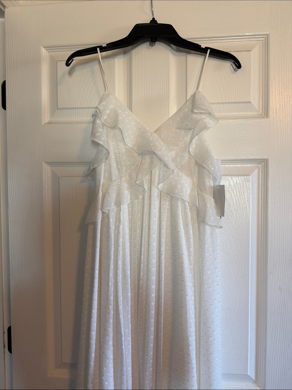 Girls White Ruffle Sundress with Eyelet Detail